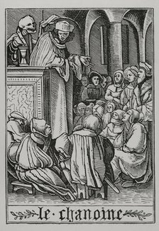 The Preacher is visited by Death from "The Dance of Death", 1538, (1877).  Creator: Unknown.
