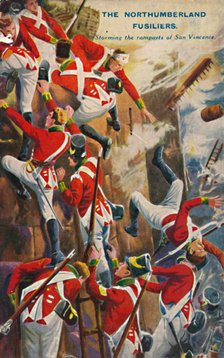 'The Northumberland Fusiliers. Storming the ramparts of San Vincente', 1812, (1939).  Artist: Unknown.