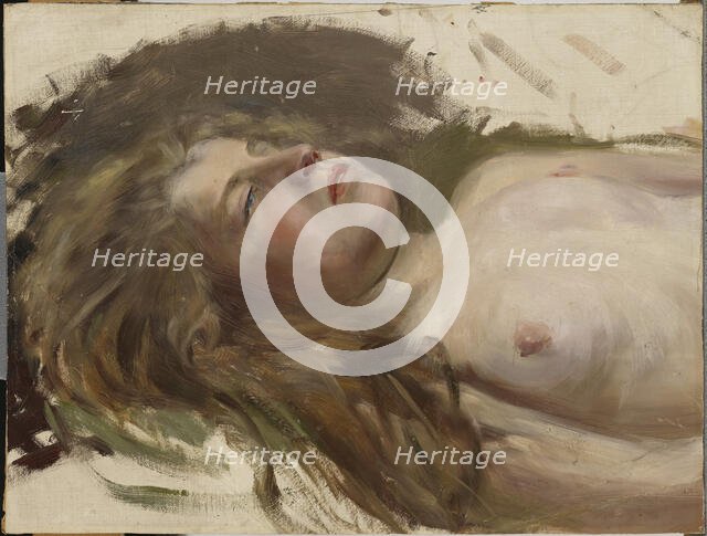 Dance of the Falling Leaves, (bust of a reclining woman, sketch), 1894-1896. Creator: Torsten Wasastjerna.