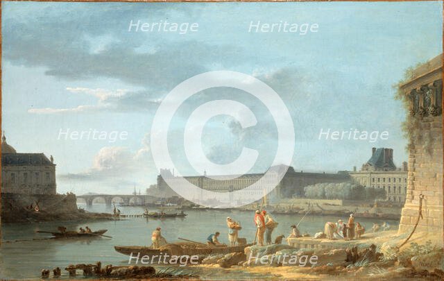 Pont Royal and the Louvre, seen from the Pont-Neuf embankment, c1780. Creator: Alexandre Jean Noel.