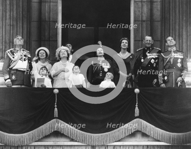 The Royal family watch a RAF flyby from the balcony of Buckingham Palace, 11th June 1966. Artist: Unknown