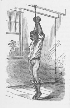 Suspended by the hands with block and tackle, 1872. Creator: Unknown.