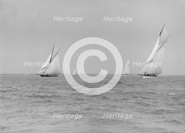 Group of cruisers sailing close-hauled, 1913. Creator: Kirk & Sons of Cowes.