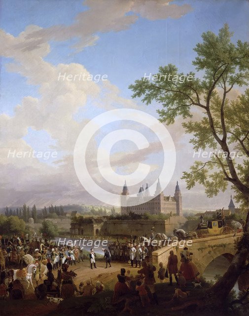 Meeting between Napoleon and Baron Karl von Dalberg at Aschaffenburg, 2 October, 1806. Artist: Bourgeois du Castelet, Florent Fidèle Constant (1767-1841)