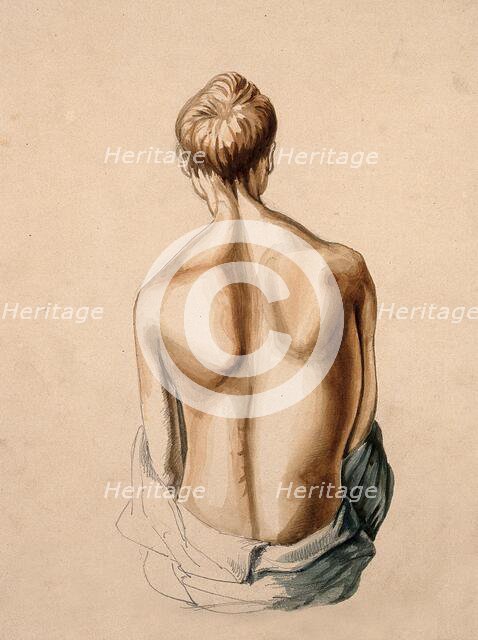 A figure, viewed from the waist up, as seen from behind. Creator: Unknown.