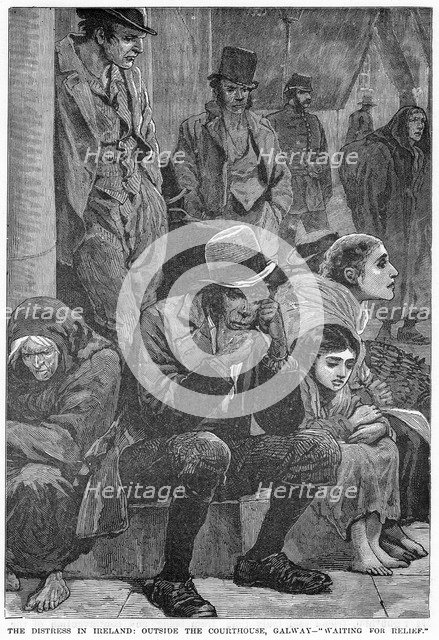 The Distress in Ireland: Outside the Courthouse, Galway - Waiting for Relief, 19th century. Artist: Unknown