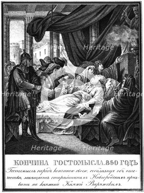 The Death of Gostomysl, 860 (From Illustrated Karamzin), 1836. Artist: Chorikov, Boris Artemyevich (1802-1866)