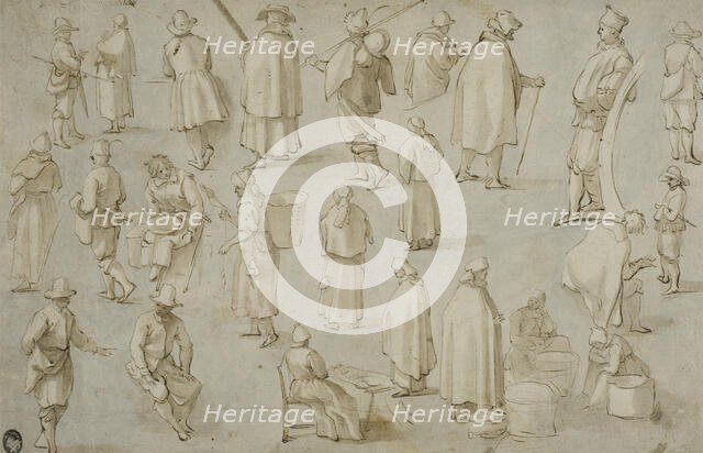 Twenty-four studies of standing, walking and seated figures. Creator: Adam Willaerts.