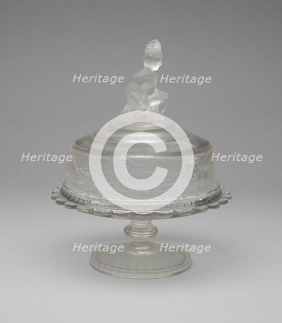 Westward Ho!/Pioneer pattern covered butter dish, c. 1876. Creator: Gillinder & Sons.