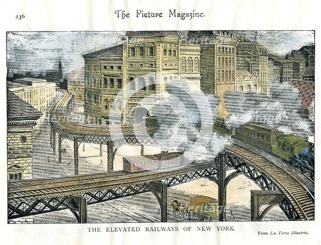 Elevated Railway in New York, from The Picture Magazine, c19th century. Artist: Unknown