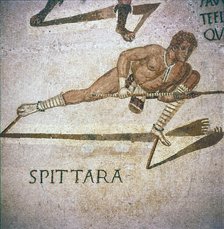 Roman Mosaic of Performer killing leopards in 'Spectacle', Tunisia, 3rd century.  Artist: Unknown.