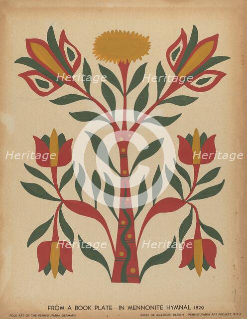 Drawing for Plate 7: From Portfolio "Folk Art of Rural Pennsylvania", c. 1939. Creator: Unknown.