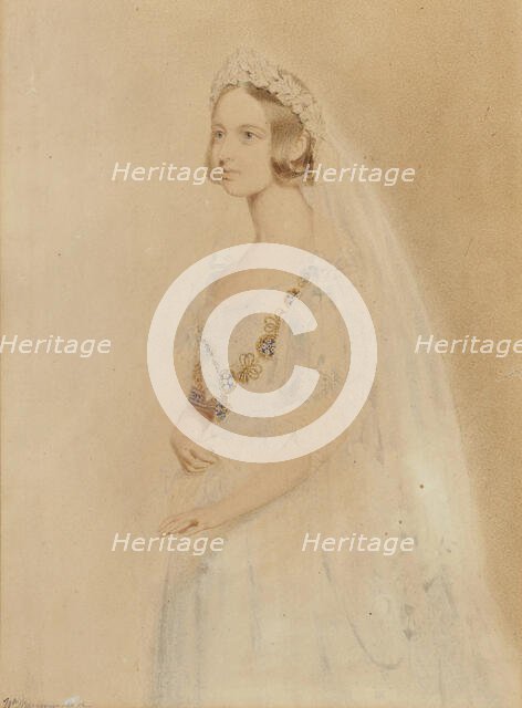 Portrait of Queen Victoria on her wedding day, 1840. Creator: Drummond, William (active 1800-1850).