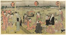A Banquet in a Pleasure House on the Bank of the Okawa (Okawa bata giro jo no yusen), c. 1792. Creator: Angyusai Enshi.