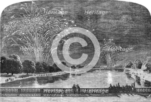 The Peace Commemoration - the Fireworks in Hyde-Park and the Green-Park, sketched from Kensington-Ga Creator: Unknown.