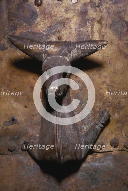 Bull, rivetted to large bronze cauldron, Rynkeby, Denmark. Celtic Iron Age, c.6th century BC. Artist: Unknown.