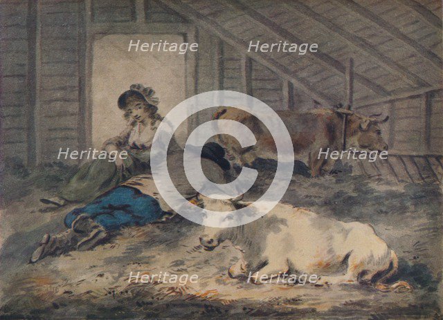 'Courtship in a Cowshed', c1801. Artist: Julius Caesar Ibbetson.