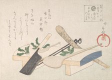 Kitchen Utensils with Greens for the Ceremony on January 7th, 19th century. Creator: Hachifusa Shuri.