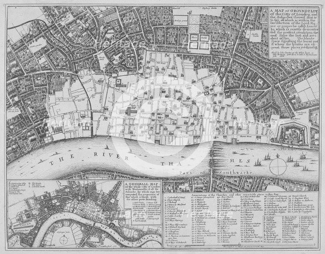 Map showing the extent of the damage caused by the Great Fire of London, 1666. Artist: Wenceslaus Hollar