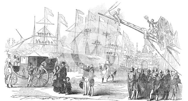 The Royal Party at King William Dock, Dundee, 1844. Creator: Ebenezer Landells.
