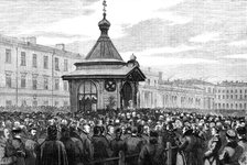 Consecrating the Memorial Chapel on the spot where the late Emperor of Russia was killed, 1881. Creator: W. P..