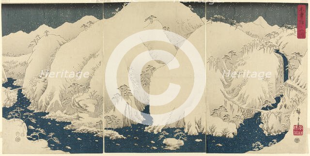 Mountain and River on the Kiso Road (Kisoji no yamakawa), 1857. Creator: Ando Hiroshige.