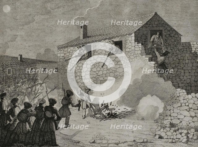 First Carlist War, (1833-1840): Attack of a house near Guernica (Biscay), 1842. Creator: Pedro Celestino Mare.