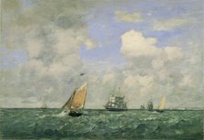 Ships and Sailing Boats Leaving Le Havre, 1887. Creator: Eugene Louis Boudin.
