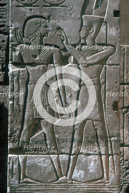 Relief of Rameses III receiving blessing of Amon-Ra, Mortuary Temple, Medinet Habu, 12th centuryBC. Artist: Unknown