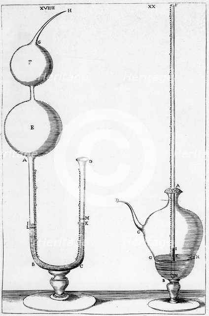 Experimental barometers used by the Accademia dell Cimento, Florence, Italy, 1691. Artist: Unknown