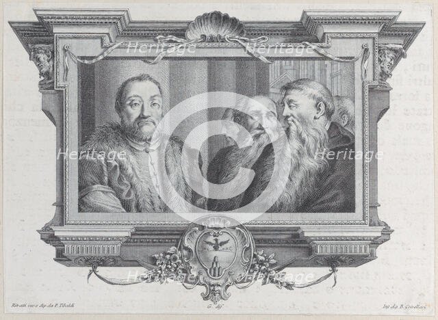Three bearded men, one wearing fur, 1756. Creators: Bartolomeo Crivellari, Gabriel Söderling.
