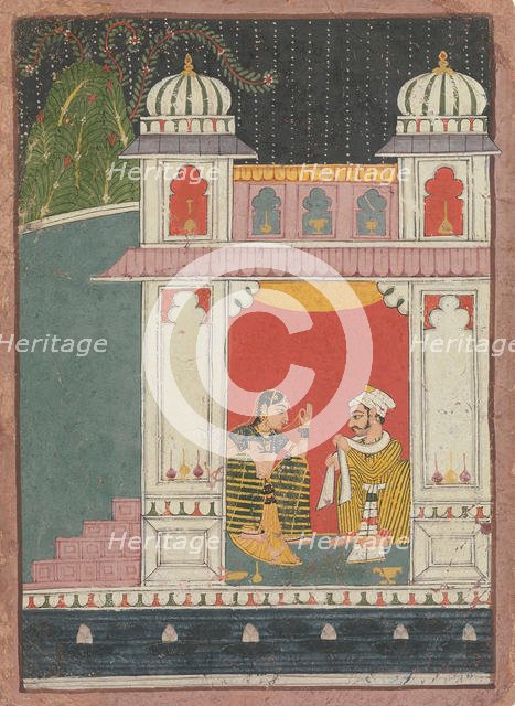 A Heroine and Her Lover in a Pavilion: Page from a Dispersed Nayikabheda , ca. 1660-80. Creator: Unknown.