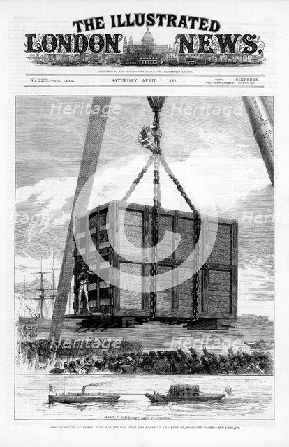 Transporting Jumbo the African elephant to America, 1882. Artist: Unknown