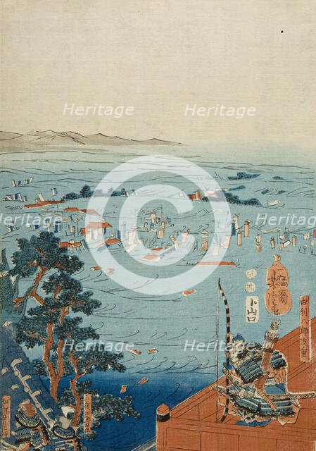 Yasuhiro Surveying his Army being Washed Away (image 1 of 3), c1850. Creator: Utagawa Yoshitora.