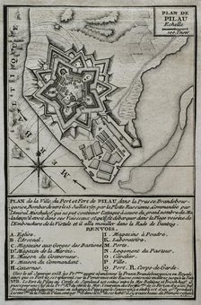Seven Years War (1756-1763): Map of the fortress of Pillau, on the Baltic Sea, 1765. Creator: Jean de Beaurain.