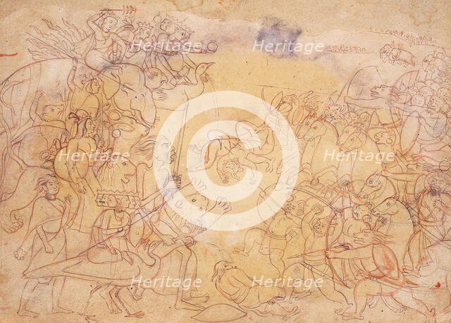 Durga and Gods Against the Demon Army, Folio from a Durga Sapta Sati, c1760. Creator: Unknown.