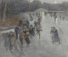 Ice entertainment by moonlight, on a frozen pond in Bosch in The Hague, 1874-1927. Creator: Johan Antonie de Jonge.