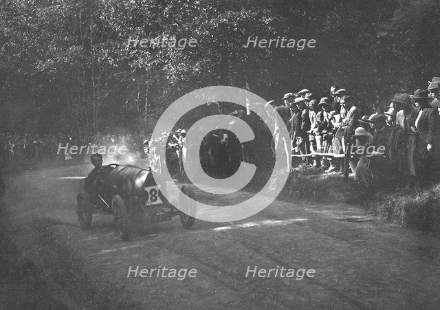 Bugatti Brescia of Raymond Mays competing in the MAC Shelsley Walsh Hillclimb, Worcestershire, 1923. Artist: Bill Brunell.