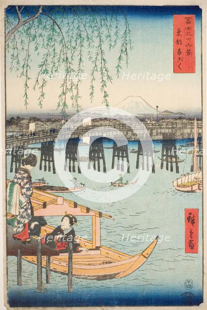 Ryogoku Bridge in the Eastern Capital (Toto Ryogoku), from the series "Thirty-six Views...", 1858. Creator: Ando Hiroshige.