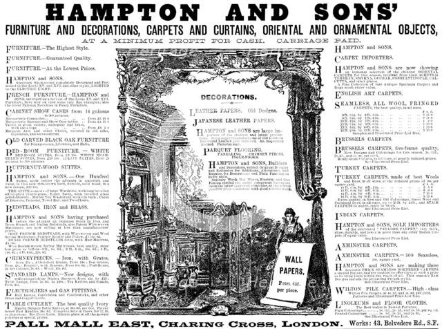 Advertisement for Hampton & Sons’ Furniture...Carpets, Curtains, Oriental & Ornamental Objects, 1890 Creator: Unknown.