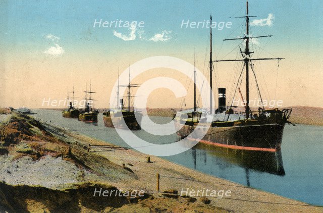 Steamers passing through the Suez Canal, Egypt, 20th century. Artist: Unknown
