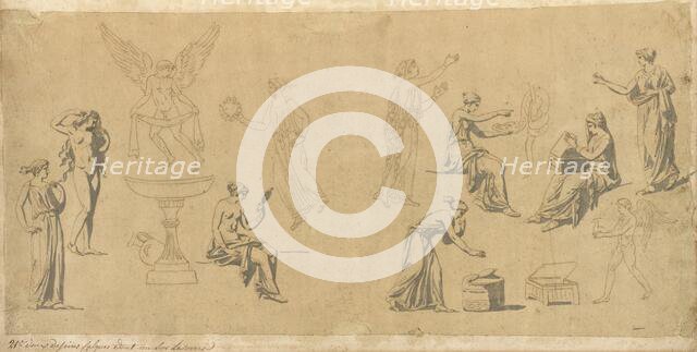 Studies of Classical Women, with Eros, 1775/80. Creator: Jacques-Louis David.