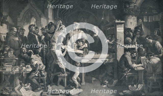 'Caxton Showing the First Specimen of his Printing to King Edward IV', c1858, (1911). Artist: Daniel Maclise.