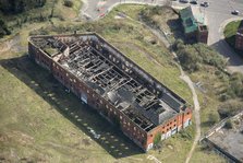 Fire damaged warehouse at Friar Gate Goods Yard, City of Derby, 2021. Creator: Damian Grady.
