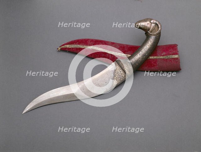 Curved Dagger (Khanjar) with Ram-Head Pommel, 17th/18th century. Creator: Unknown.