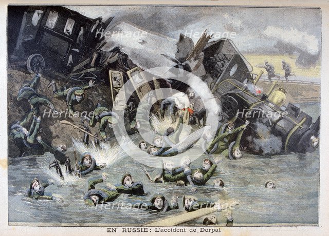 Military train accident in Dorpat, Russia, 1897. Creator: F Meaulle.