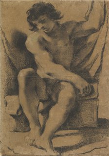 Seated Nude Young Man in Nearly Frontal View, ca. 1618. Creator: Guercino.