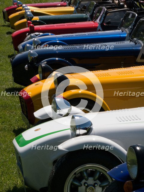 Row of Caterham Sevens at club meeting event