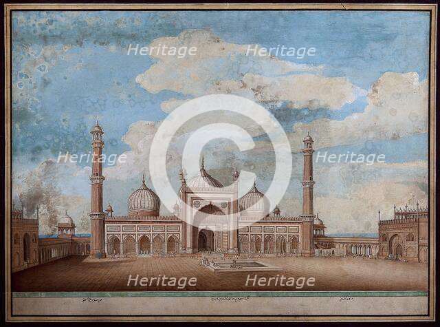 Delhi: Jama Masjid, exterior view of east facade, (1820?). Creator: Ghulam Ali Khan.