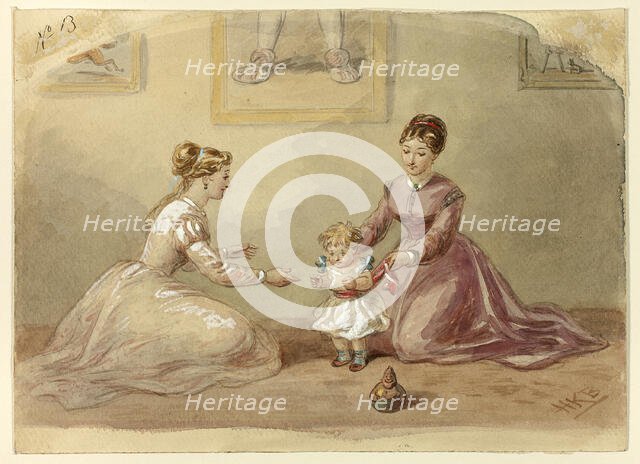 Ladies Coaxing Baby to Walk, n.d. Creator: Hablot Knight Browne.